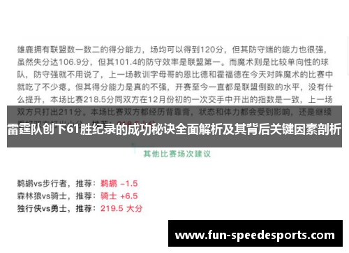 雷霆队创下61胜纪录的成功秘诀全面解析及其背后关键因素剖析